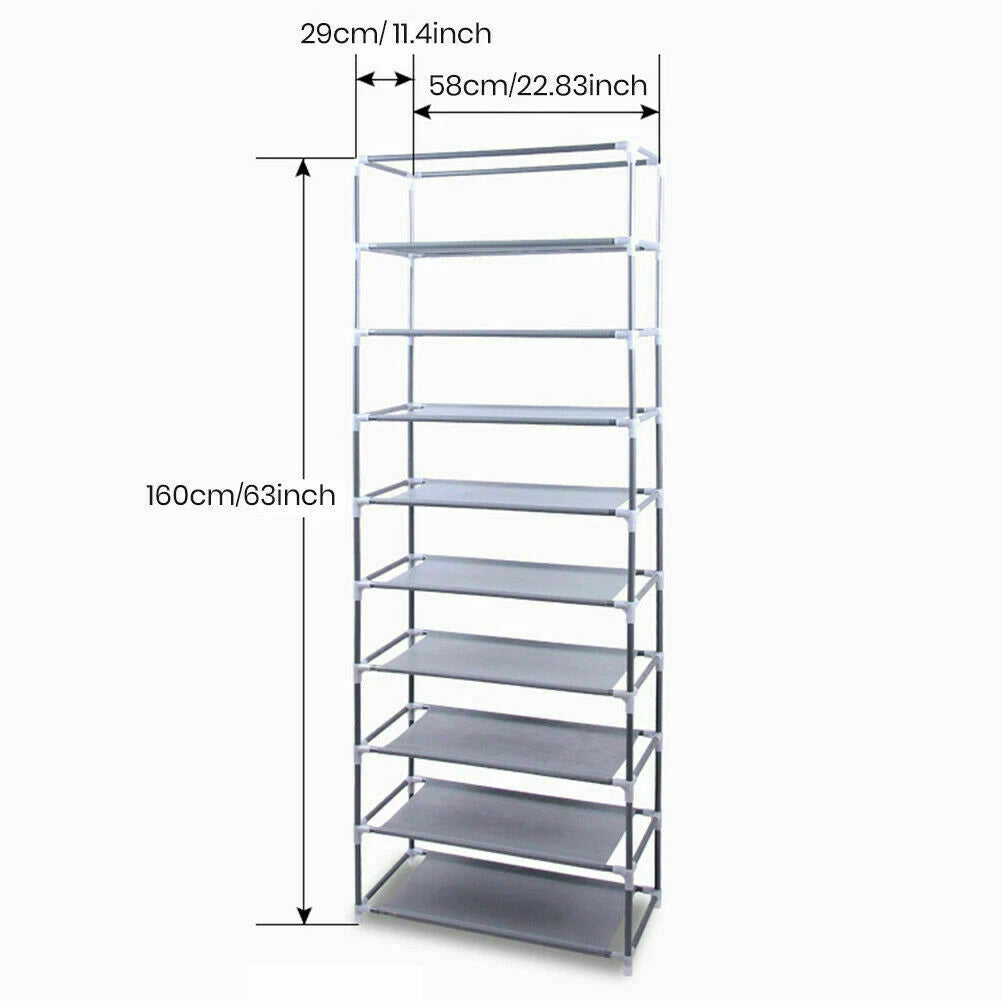 10 Tier Shoe Rack Closet Cabinet Storage with Cover Black