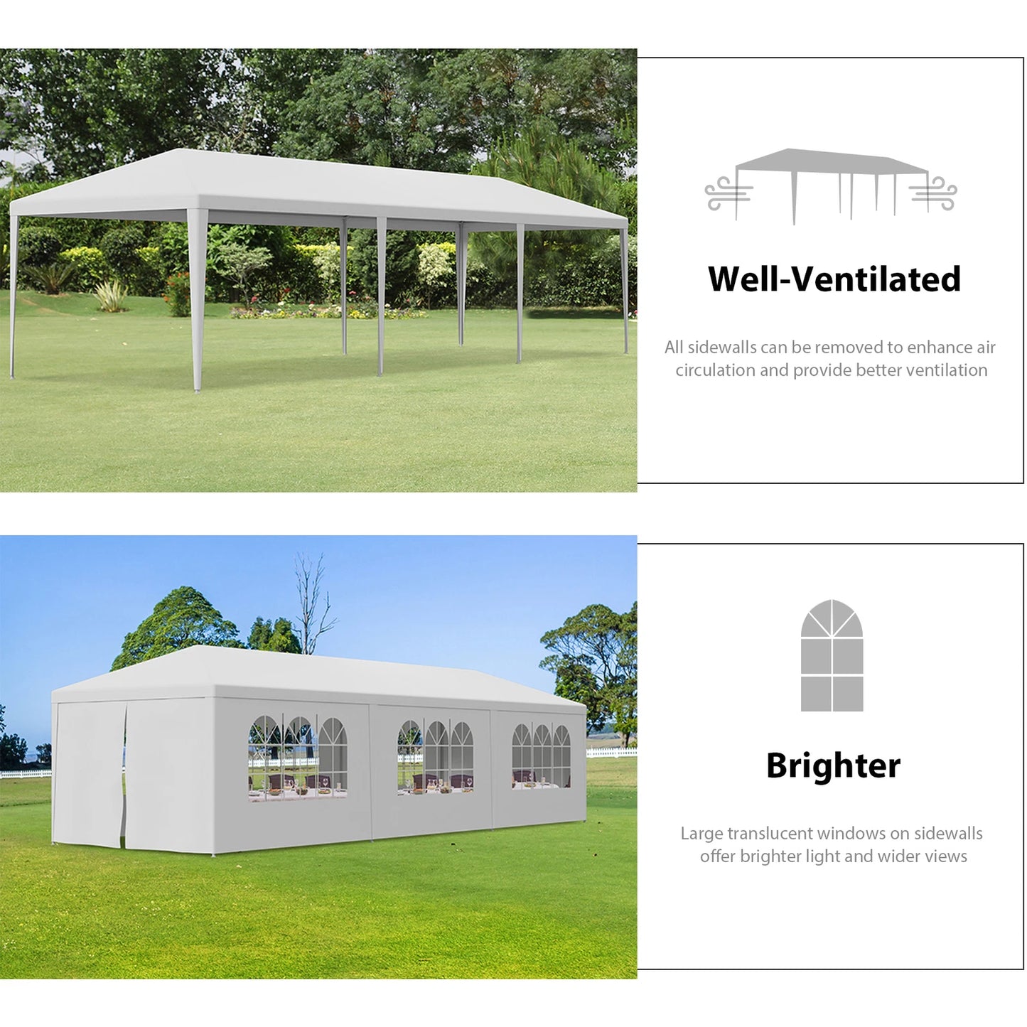 10'x30' White Gazebo Canopy Tent 8 Removable Walls