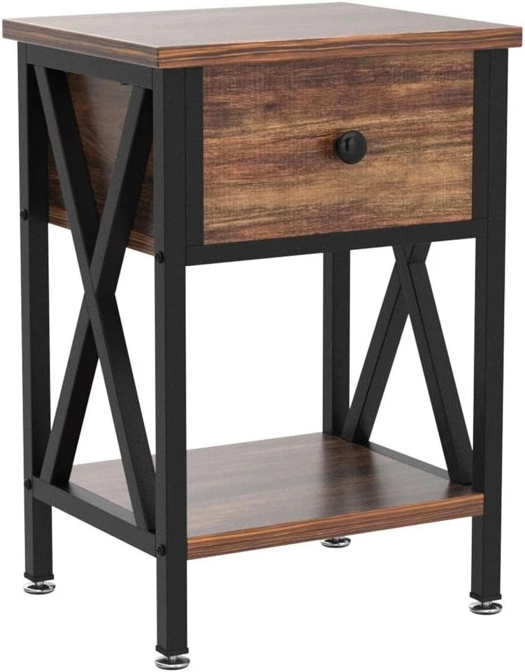 Set of 2 Modern Nightstands with Drawer & Shelf for Bedroom or Living Room