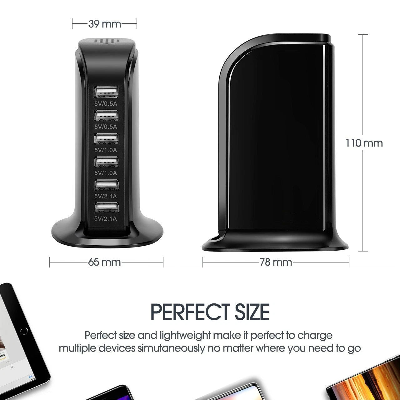 30W Multi 6 Port USB Charger Rapid Charging Station
