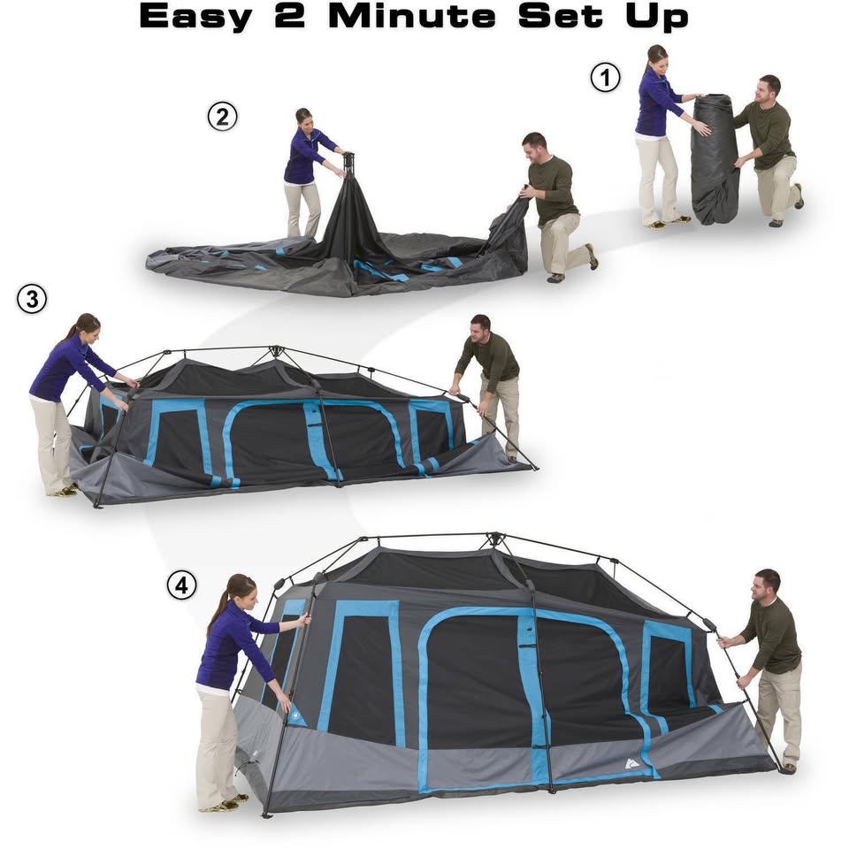 2 Room Blackout Instant Cabin Tent 10 person- Gray