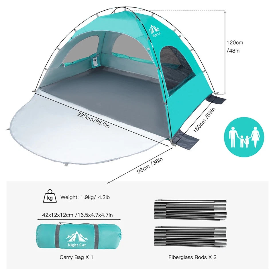 Large Beach Tent Cabana Sun Shelter with UPF 50+ Protection