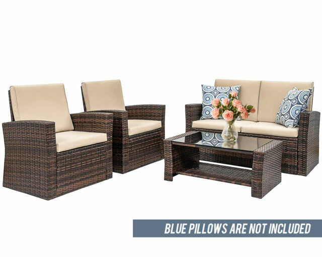 4 Pieces Outdoor Patio Furniture Sets Sectional Sofa Rattan Chair Wicker Set