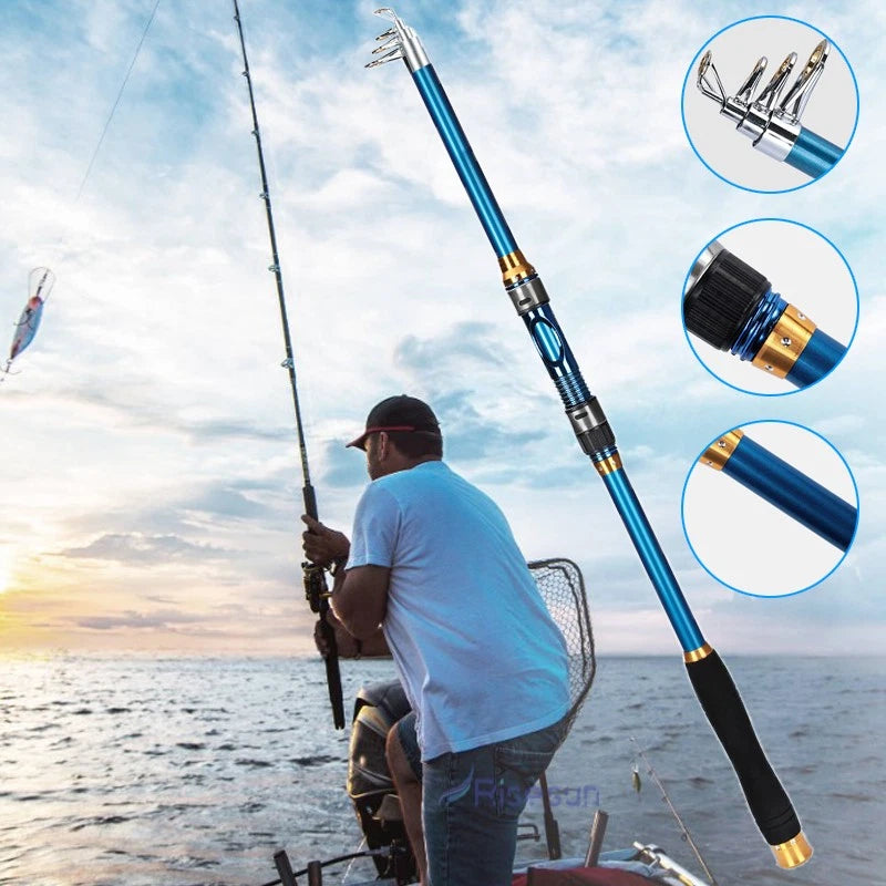 Heavy Duty Carbon Fiber Telescopic Fishing Rod Pole Sea Saltwater Freshwater USA