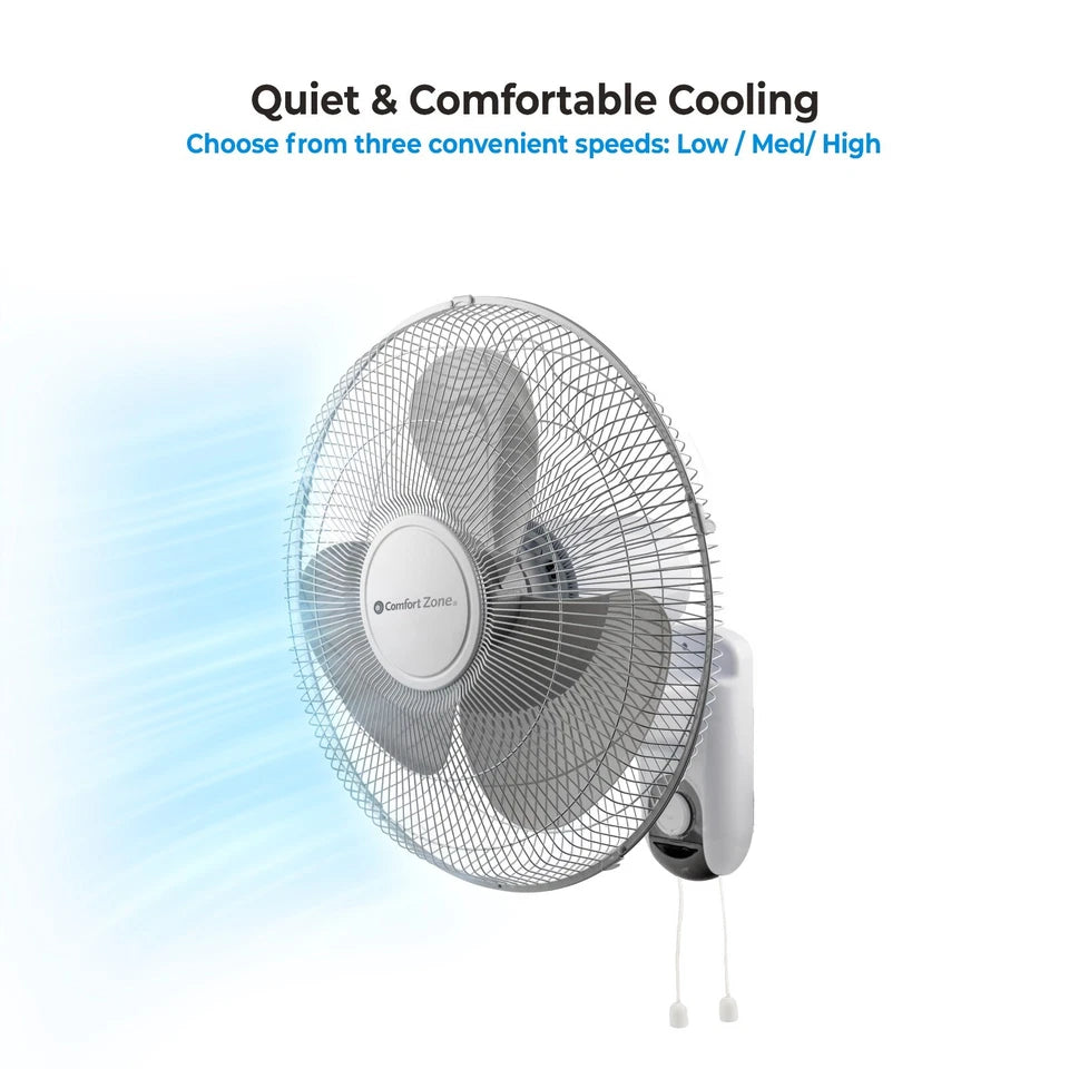 Comfort Zone 16" 3-Speed Oscillating Wall Mounted Fan