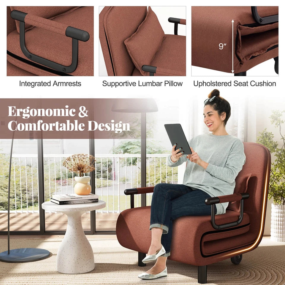 Folding Arm Chair Convertible Sofa Bed Sleeper Lounge Couch