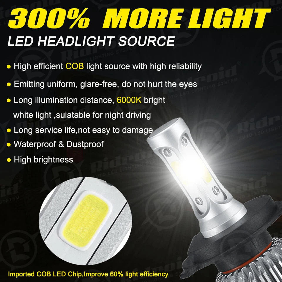 H4 HB2 9003 LED Headlight Kit Hi/Low 6000k fog light