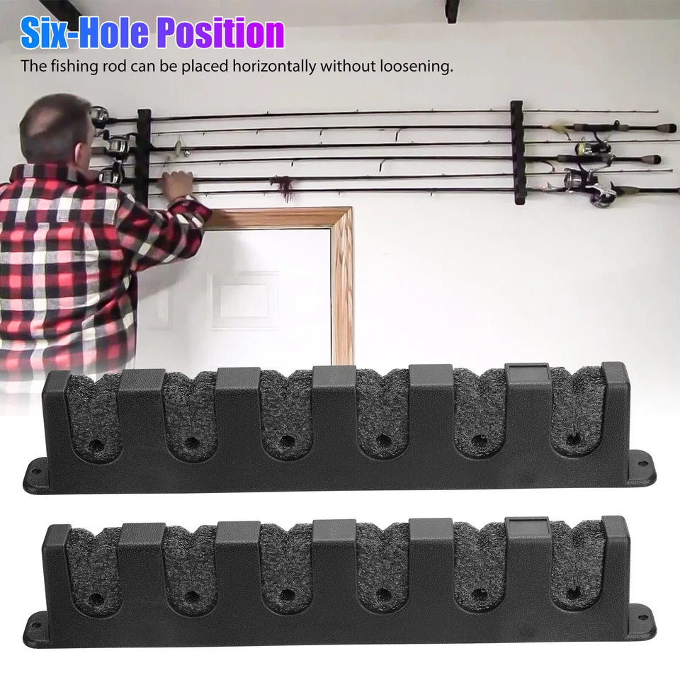 Horizontal or Vertical Fishing 6 Rod Rack Wall Mount, Boat Holder Pole Stand Storage