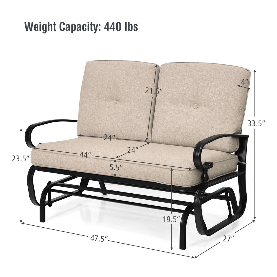 Outdoor Patio Glider Rocking Bench Loveseat Cushioned Seat Steel Frame Furniture