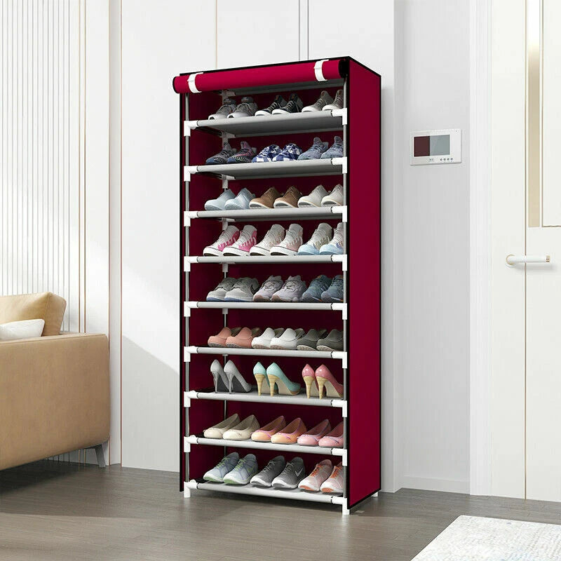 10 Tier Shoe Rack Closet Cabinet Storage with Cover Black