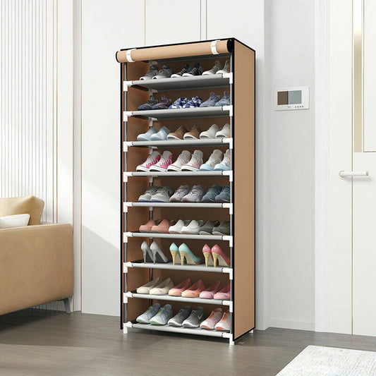 10 Tier Shoe Rack Closet Cabinet Storage with Cover Black