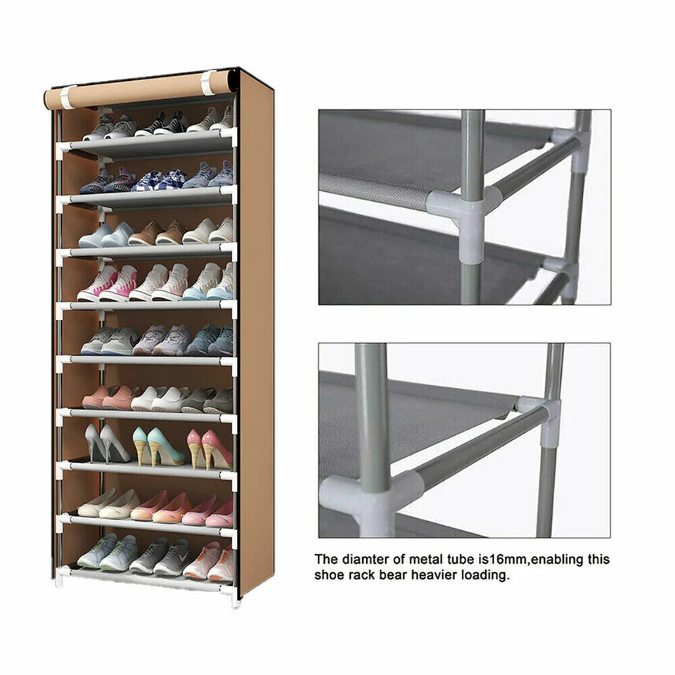 10 Tier Shoe Rack Closet Cabinet Storage with Cover Black