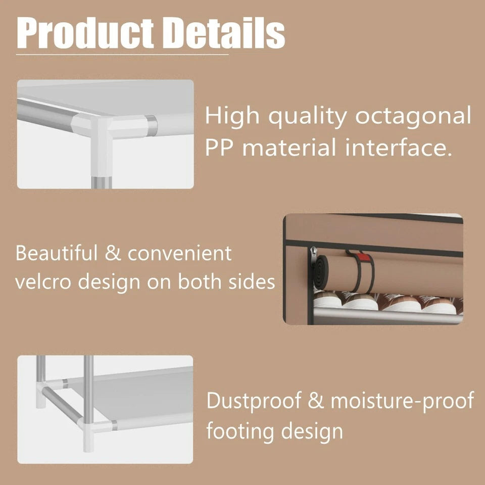 10 Tier Shoe Rack Closet Cabinet Storage with Cover Black
