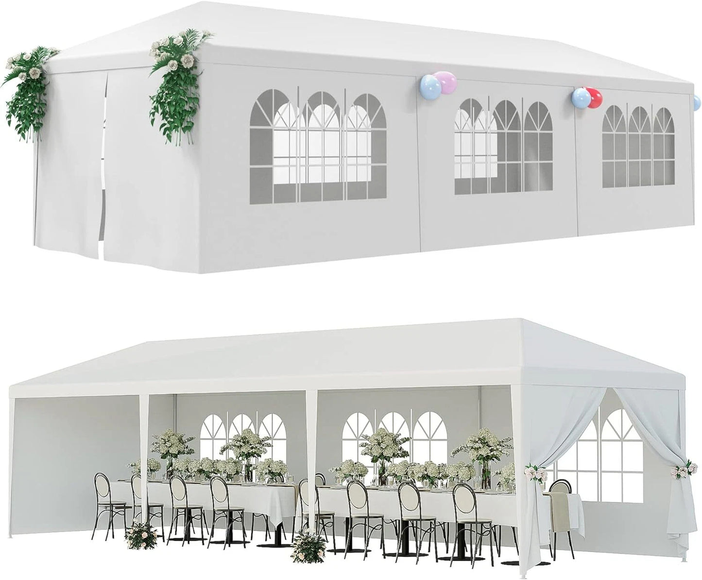 10'x30' White Gazebo Canopy  Tent 8 Removable Walls