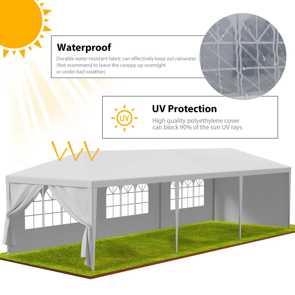 10'x30' White Gazebo Canopy  Tent 8 Removable Walls