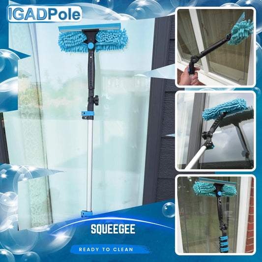 24ft Window Squeegee with Extension Pole, Window Cleaner Tool with 6-Stage Telescopic Pole