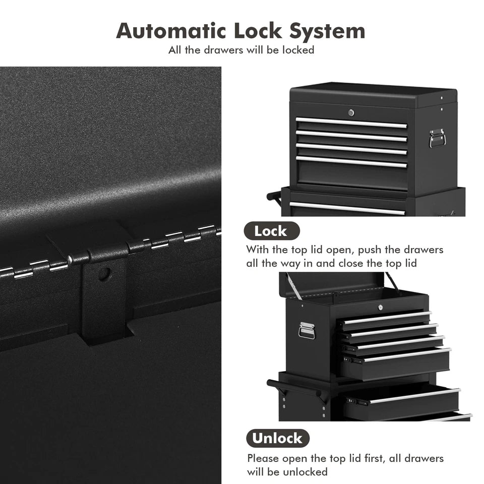 2 in 1 Rolling Steel Storage Tool Box w/6 Drawers & Wheels