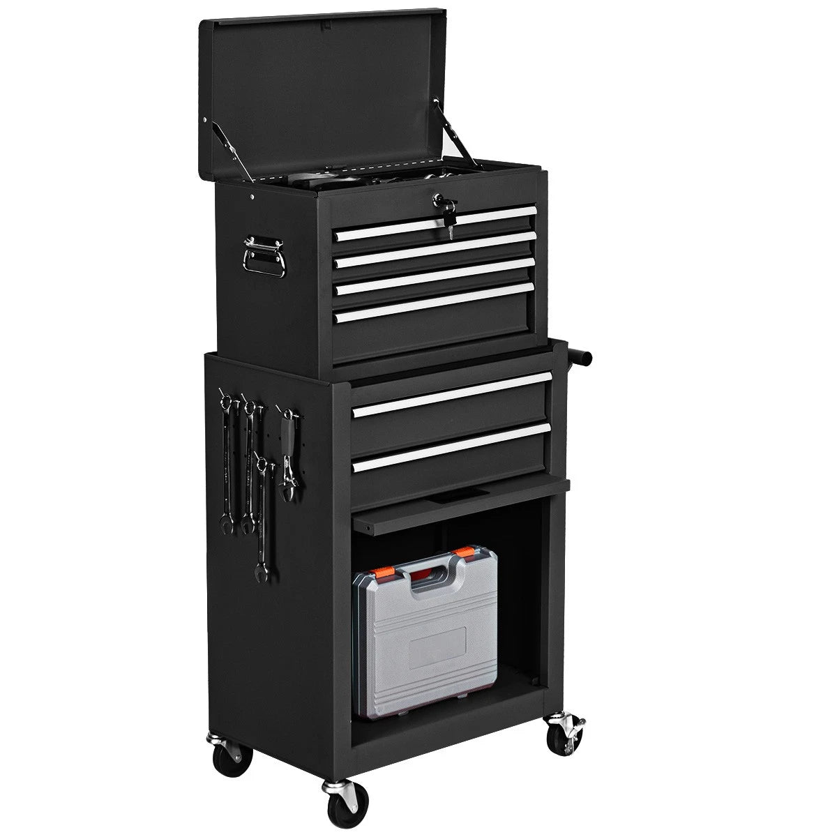 2 in 1 Rolling Steel Storage Tool Box w/6 Drawers & Wheels
