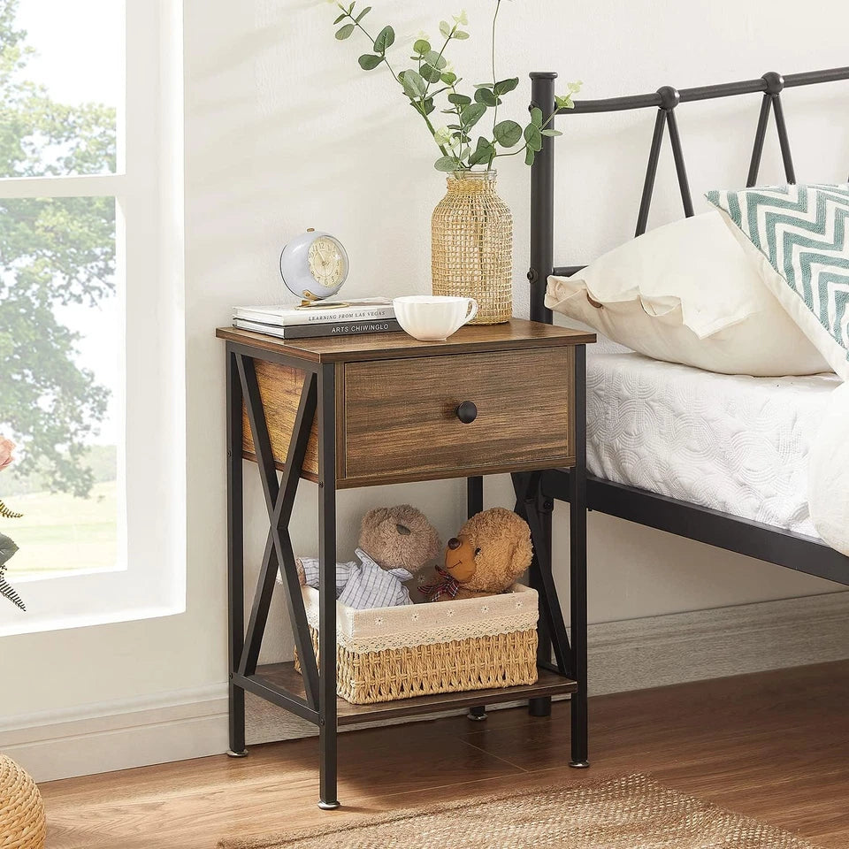 Set of 2 Modern Nightstands with Drawer & Shelf for Bedroom or Living Room