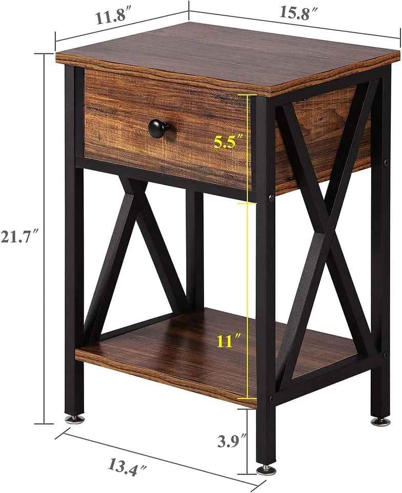 Set of 2 Modern Nightstands with Drawer & Shelf for Bedroom or Living Room