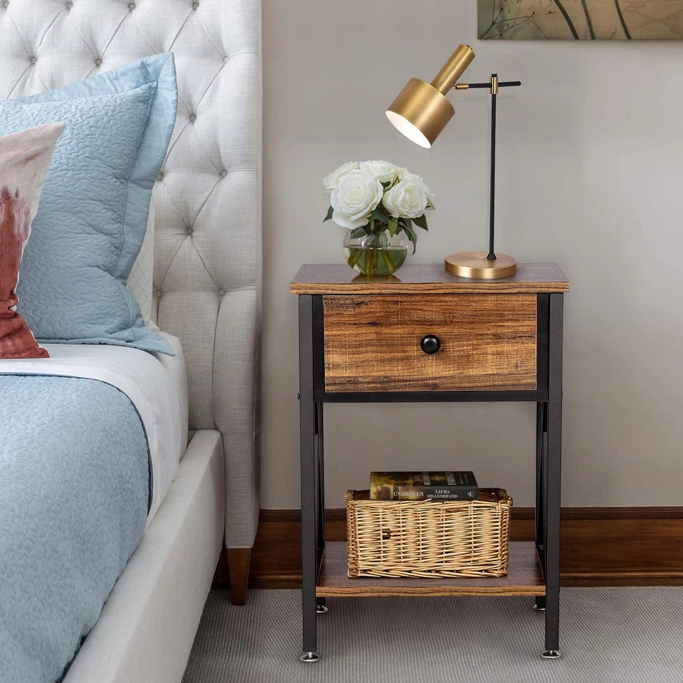 Set of 2 Modern Nightstands with Drawer & Shelf for Bedroom or Living Room