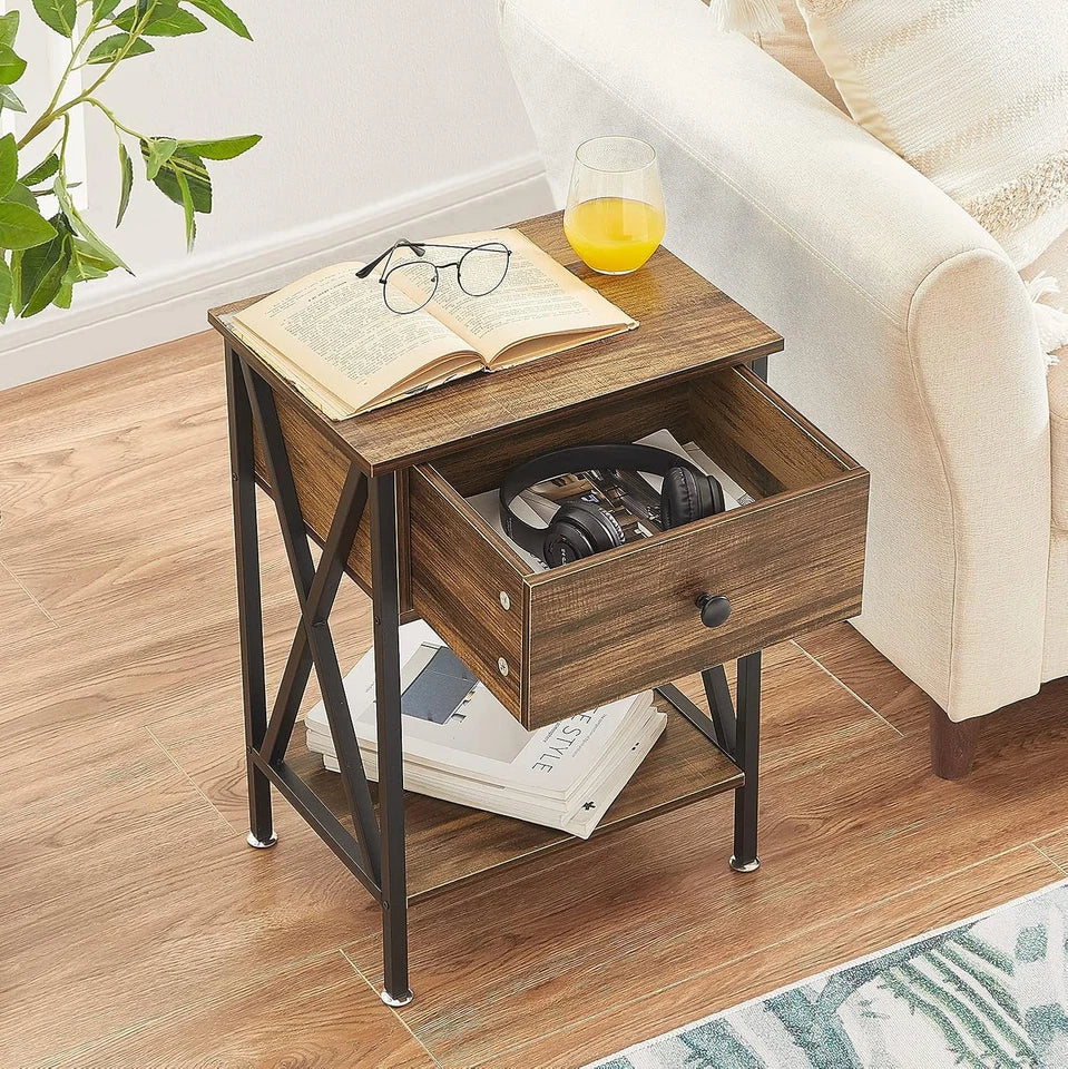 Set of 2 Modern Nightstands with Drawer & Shelf for Bedroom or Living Room