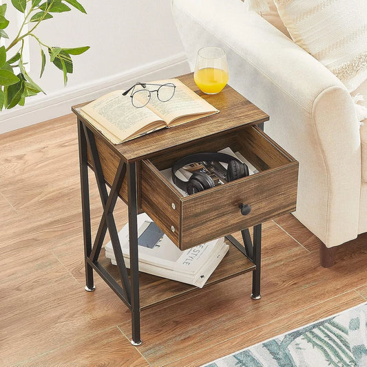 Set of 2 Modern Nightstands with Drawer & Shelf for Bedroom or Living Room