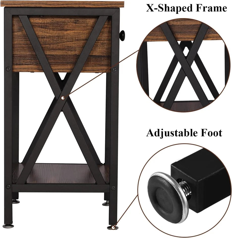 Set of 2 Modern Nightstands with Drawer & Shelf for Bedroom or Living Room