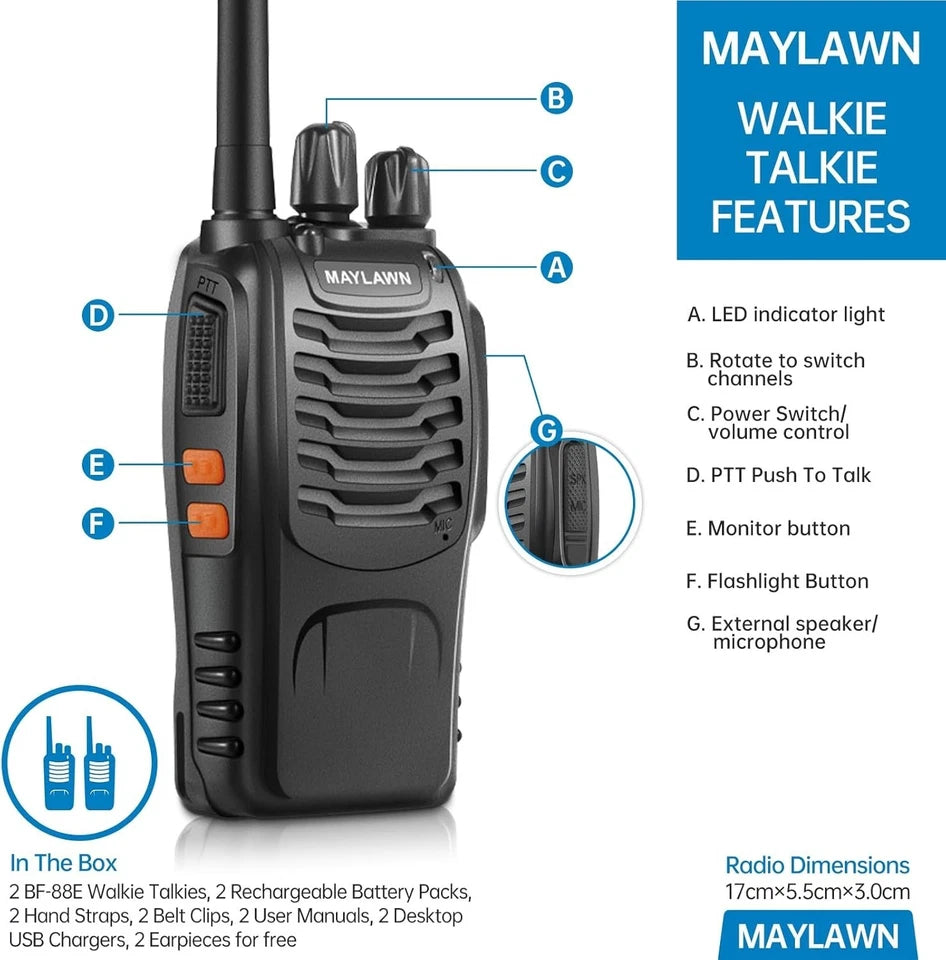 2 PACK Walkie Talkie Two Way Long Range Radio Charge Headset Waterproof