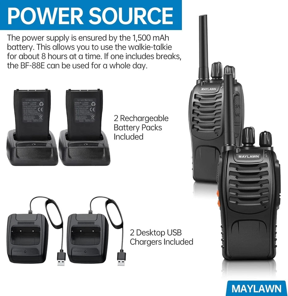2 PACK Walkie Talkie Two Way Long Range Radio Charge Headset Waterproof