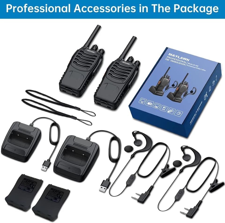 2 PACK Walkie Talkie Two Way Long Range Radio Charge Headset Waterproof