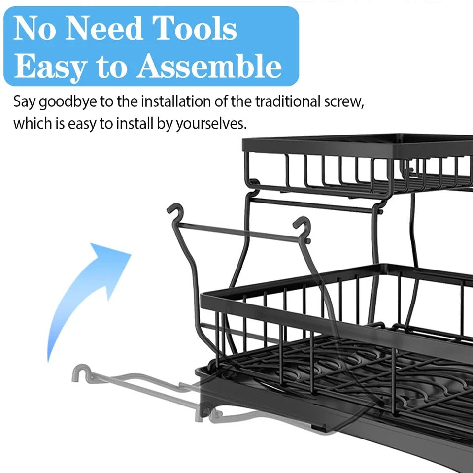 2 Tier Dish Drainer Rack Stainless Steel Kitchen Storage Space Saver NEW