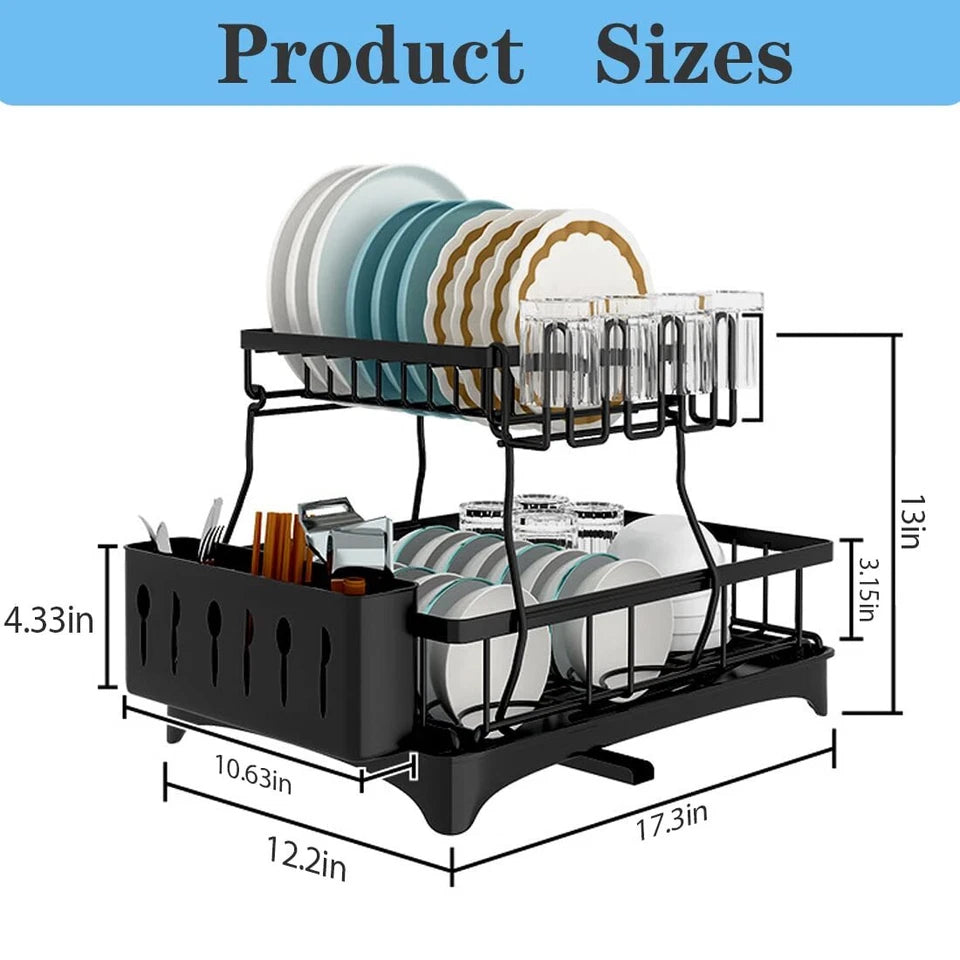 2 Tier Dish Drainer Rack Stainless Steel Kitchen Storage Space Saver NEW
