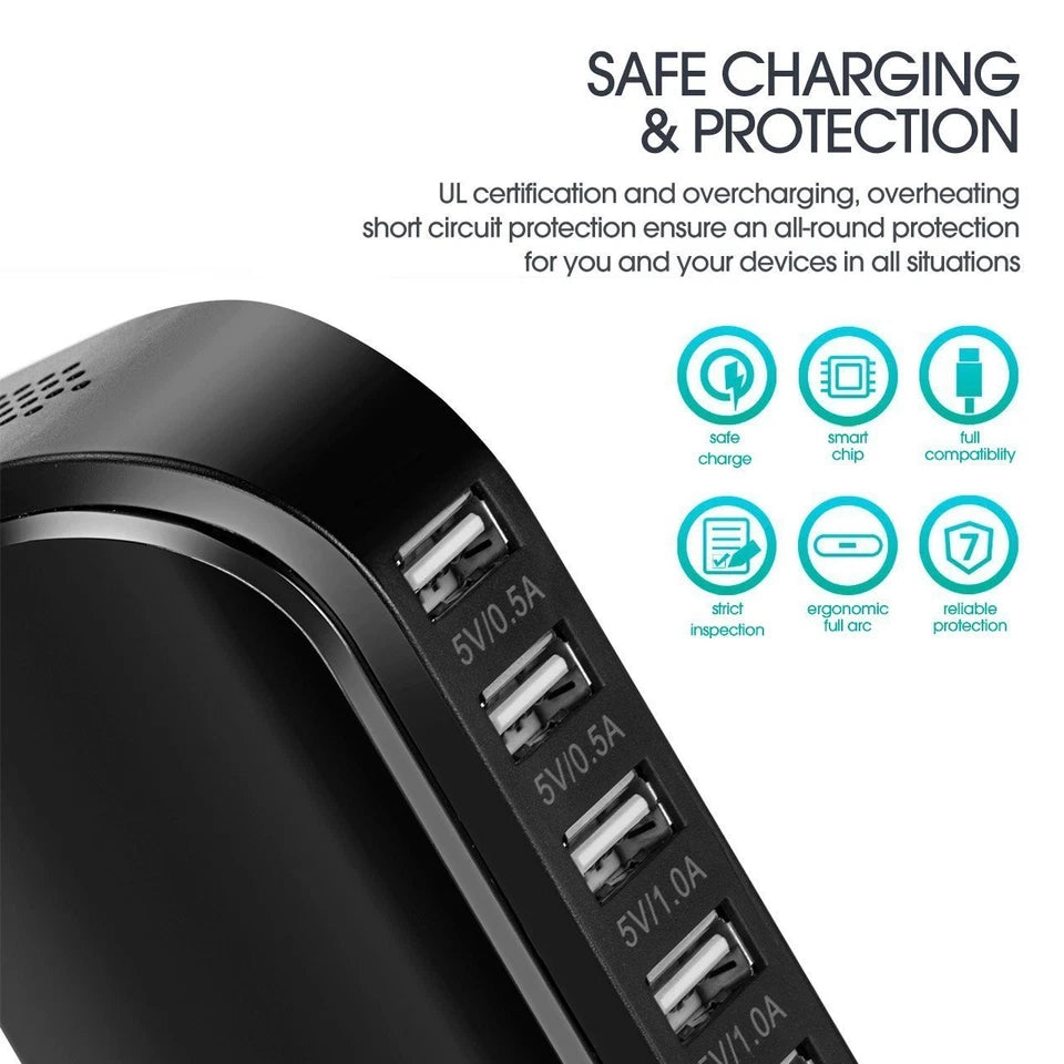 30W Multi 6 Port USB Charger Rapid Charging Station