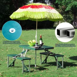 Outdoor Aluminum Portable Folding Camping Picnic Table Case 4 Seats