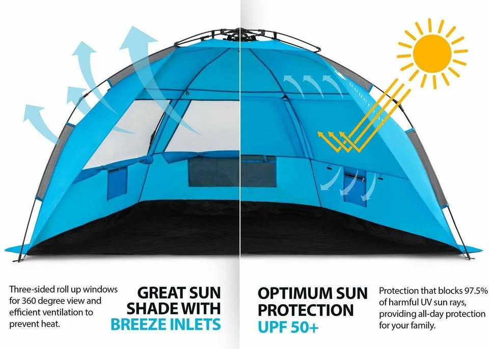Large Beach Tent Cabana Sun Shelter with UPF 50+ Protection