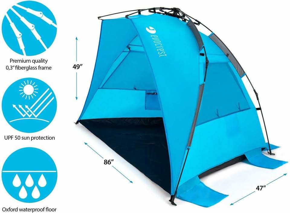 Large Beach Tent Cabana Sun Shelter with UPF 50+ Protection