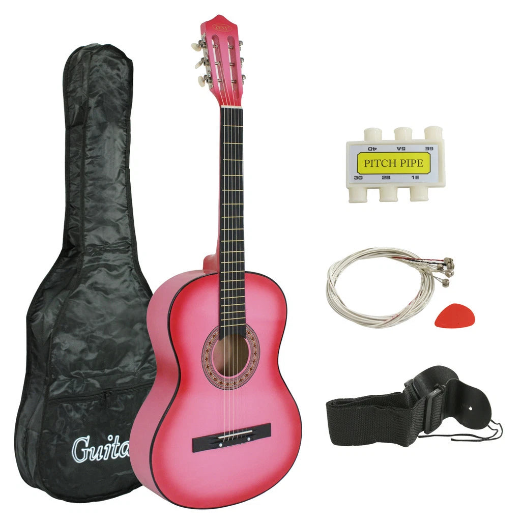 38" PINK Beginners Acoustic Guitar With Tuner and Pick Guitar Case, and Strap