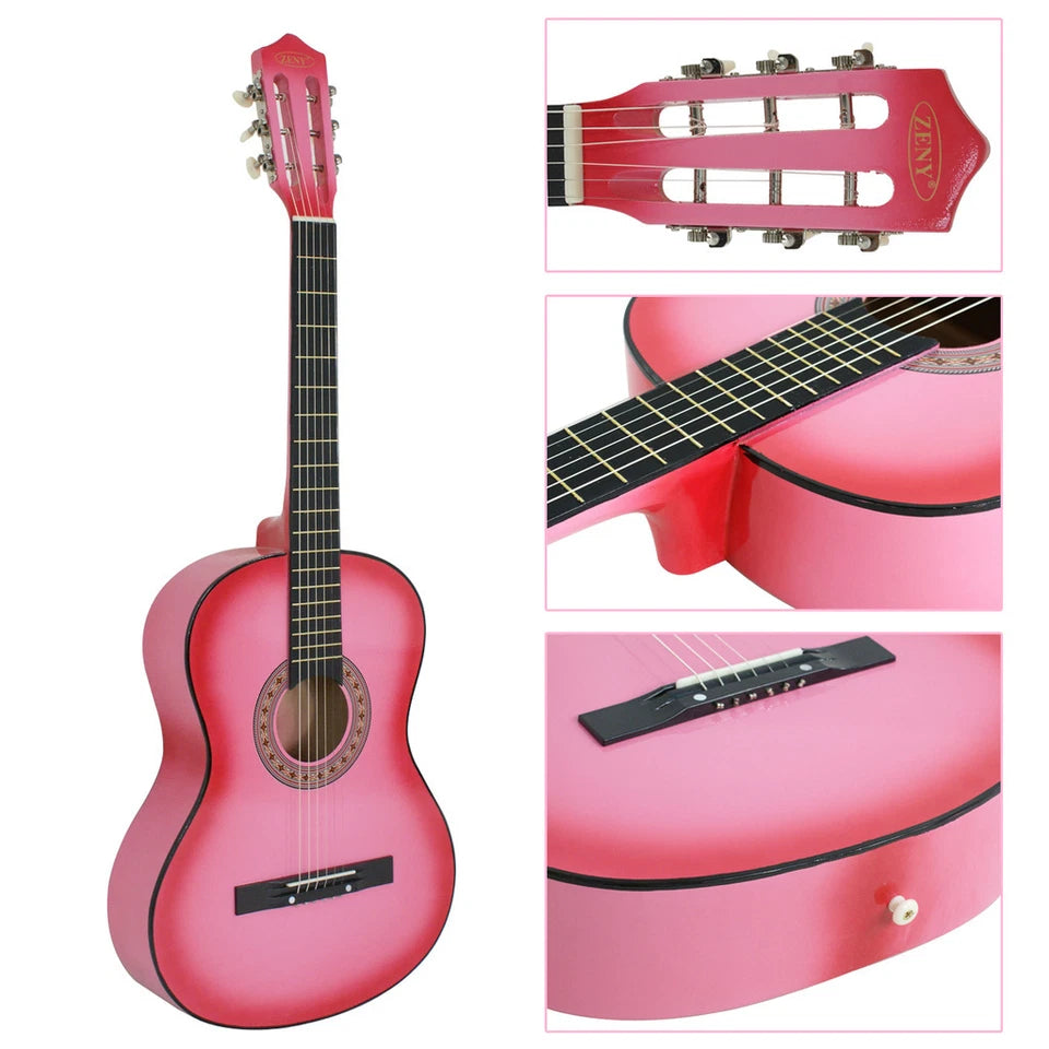 38" PINK Beginners Acoustic Guitar With Tuner and Pick Guitar Case, and Strap