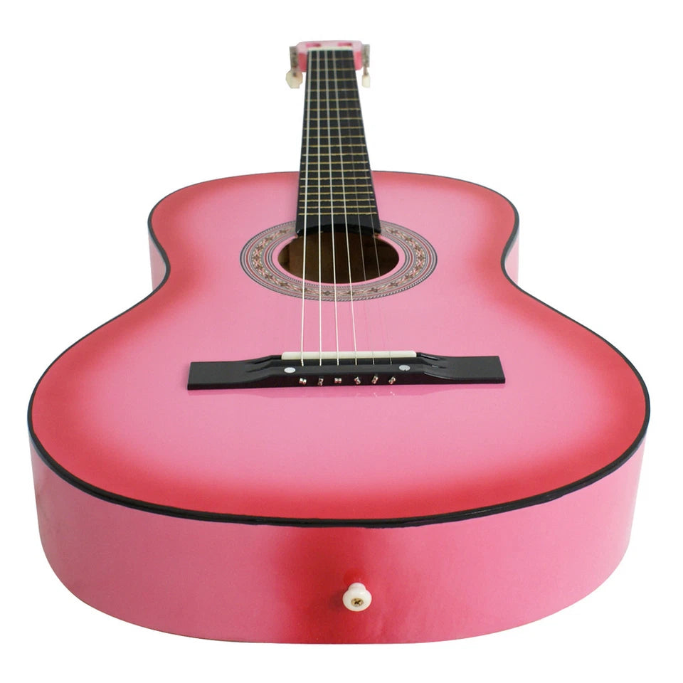 38" PINK Beginners Acoustic Guitar With Tuner and Pick Guitar Case, and Strap