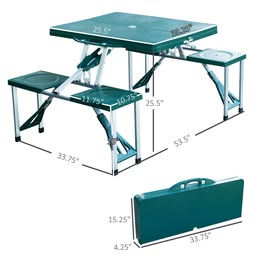 Outdoor Aluminum Portable Folding Camping Picnic Table Case 4 Seats