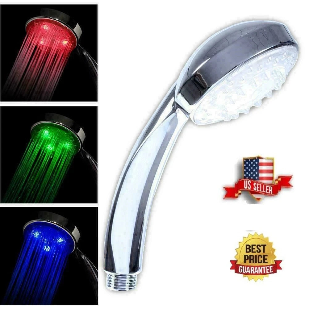 3 Color LED Shower Head Auto Changing Fixed Temperature Sensor Bath Sprinkler