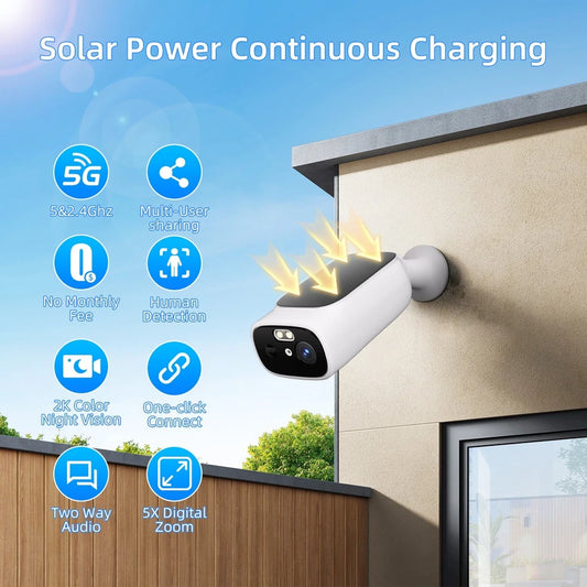 3pcs Outdoor Wireless Security Camera System Solar Battery Powered WIFI 2KCamera