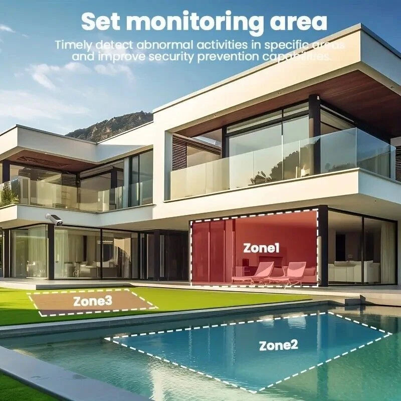 3pcs Outdoor Wireless Security Camera System Solar Battery Powered WIFI 2KCamera