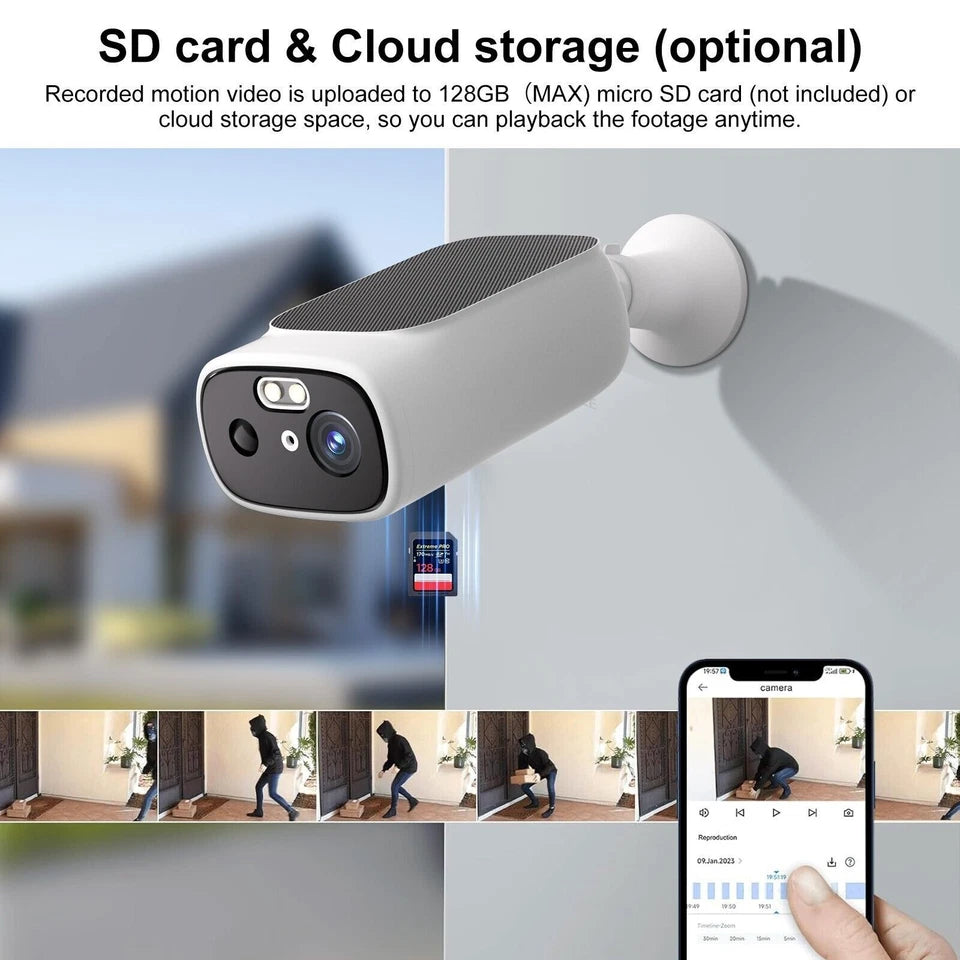 3pcs Outdoor Wireless Security Camera System Solar Battery Powered WIFI 2KCamera