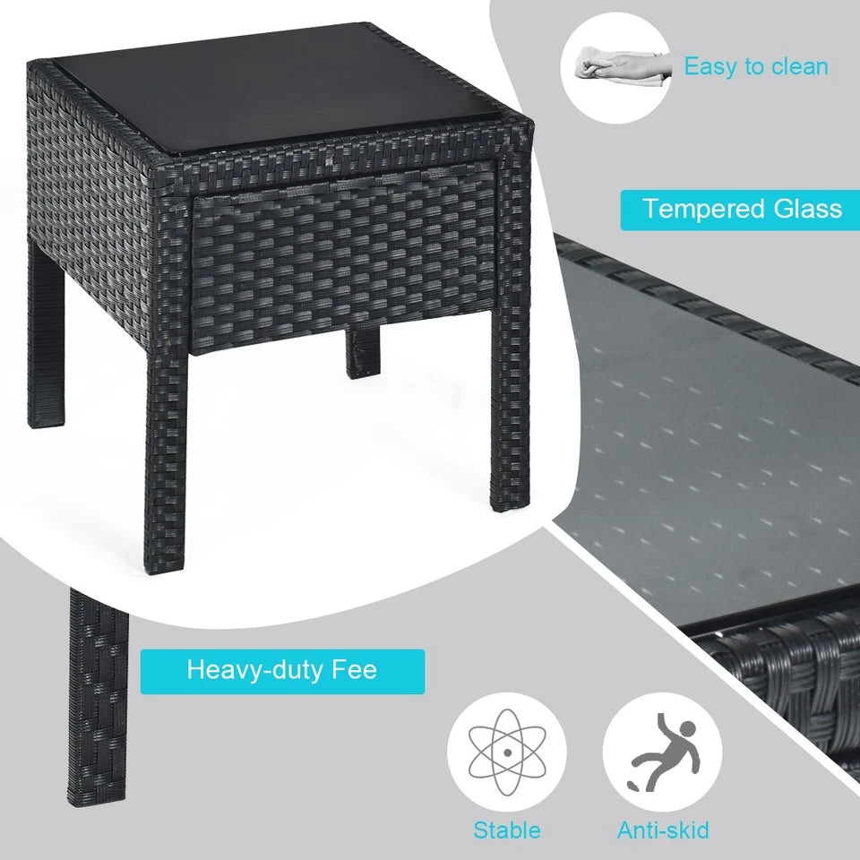 3 PCS Patio Rattan Furniture Set Patio joy Conversation Sofa Cushioned Turquoise