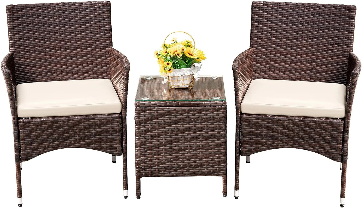 3 Piece Porch  Outdoor Patio Wicker Chairs with Table Furniture Set