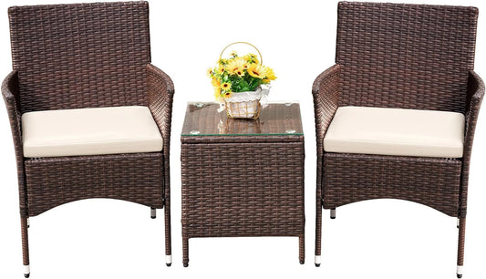 3 Piece Porch  Outdoor Patio Wicker Chairs with Table Furniture Set