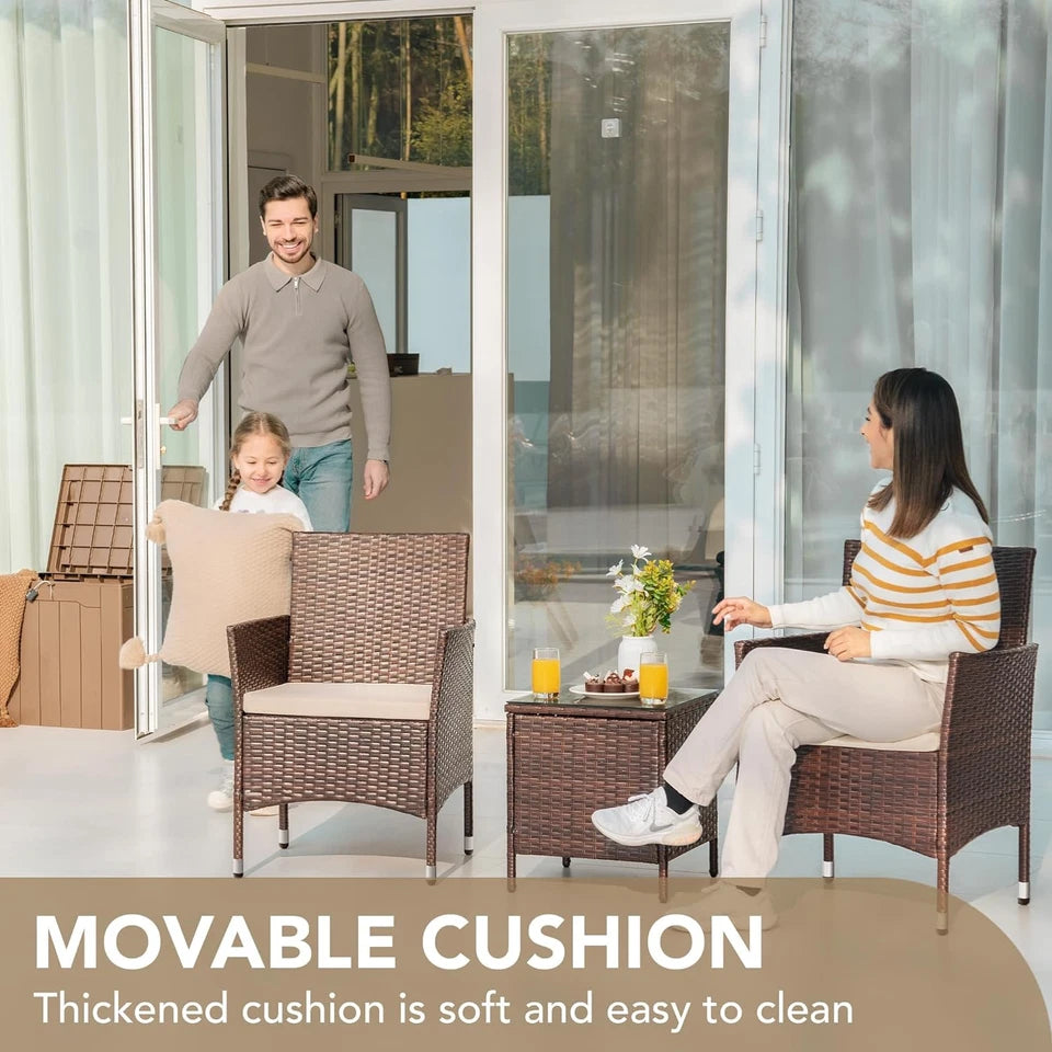 3 Piece Porch  Outdoor Patio Wicker Chairs with Table Furniture Set