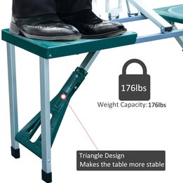 Outdoor Aluminum Portable Folding Camping Picnic Table Case 4 Seats